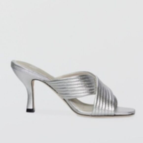 Paige Leigh Low Heel Leather Sandals Silver Size 8 - Picture 1 of 14